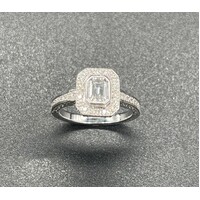 Ladies 18ct White Gold Emerald Cut Diamond Halo Engagement Ring (Pre-Owned)
