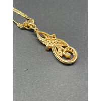 Ladies 18ct Yellow Gold Anchor Link Necklace & Paisley Design Pendant (Pre-Owned)