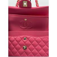 Chanel Dark Pink Quilted Grained Caviar Medium Handbag Double Flap 