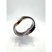 Christian Paul Rose Gold Stainless Steel Marble Finish Black Leather Band Watch
