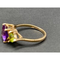 Ladies 9ct Yellow Gold Purple & Green Gemstone Ring (Pre-Owned)