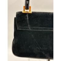 Gucci Top Flap Suede Bamboo Handle Handbag for Women in Black Finish