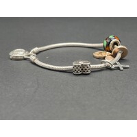 Ladies 925 Sterling Silver Snake Link Charm Bracelet (Pre-Owned)