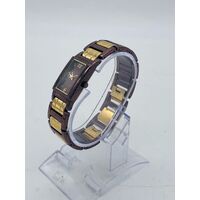 Elite Ladies Brown Yellow Vintage Quartz Metal Band Analog Watch