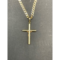 Unisex 9ct Yellow Gold Curb Link Necklace with Crucifix Pendant