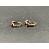 Ladies 9ct Yellow Gold Red Gemstone Huggie Hoop Earrings