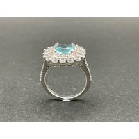 Ladies 925 Sterling Silver Aqua Gemstone Ring