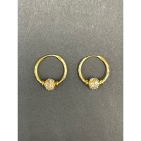 Ladies 21ct Yellow Gold Cubic Zirconia Hoop Earrings