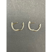 Ladies 9ct Yellow Gold Oval Hoop Diamond Earrings