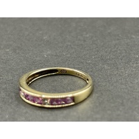 Ladies 9ct Yellow Gold Pink Gemstones and Diamonds Ring