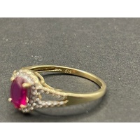 Ladies 9ct Yellow Gold Red Gemstone Ring