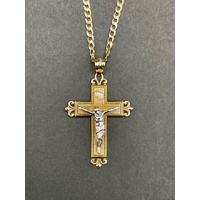 Unisex 9ct Yellow Gold Curb Link Necklace with Crucifix Pendant