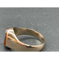 Mens 9ct Yellow Gold Amber Gemstone Ring