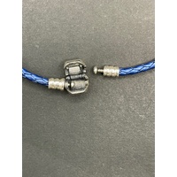 Ladies Blue Braided Leather Sterling Silver Charm Bracelet