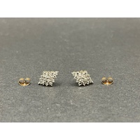 Ladies 9ct Yellow Gold Diamond Cluster Stud Earrings
