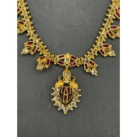 Ladies 21ct Yellow Gold Indian Fancy Link Gemstone Necklace