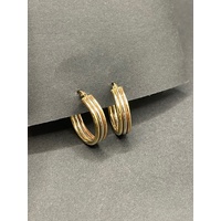 Ladies 9ct Three Tone Gold Round Hoop Earrings
