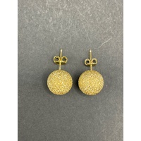 Ladies 18ct Yellow Gold Sandblast Ball Stud Earrings