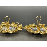 Ladies 18ct Two Tone Gold Flower Stud Earrings