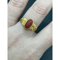 Unisex 22ct Yellow Gold Orange Gemstone Ring