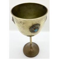 Vintage Brass Goblet with Ornamental Inlay 15.5cm