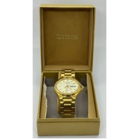 Citizen Gold Tone Stainless Steel Quartz Day Date Analog Display Mens Watch