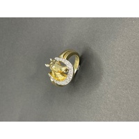 Mens 18ct Yellow Gold Horse Cubic Zirconia Ring