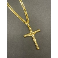 Unisex 18ct Yellow Gold Tight Curb Link Necklace & Crucifix Pendant