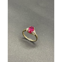 Ladies 9ct Yellow Gold Red Gemstone and Diamonds Ring
