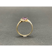 Ladies 9ct Yellow Gold Purple Gemstone and Diamonds Ring