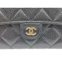 Chanel Black Caviar Quilted Leather Flap Wallet with Chain and Gold Hardware