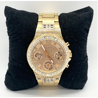 GUESS Ladies Gold Tone Crystal Set Multifunction Watch GW0320L2 36mm