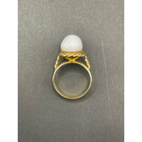 Ladies 9ct Yellow Gold White Dome Ring