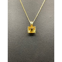 Ladies 18ct Yellow Gold Box Link Chain & Orange Gemstone Pendant