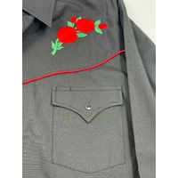 Ely Cattleman Western Shirt XL Black Embroidered Rose Pearl Snap 15203954-BK