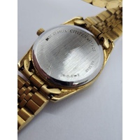 Citizen Quartz Ladies Gold Tone Watch White Dial Day Date 5 Bar WR