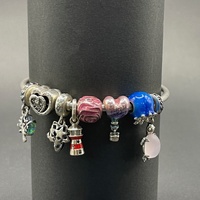 Ladies 925 Sterling Silver Round Charm Bangle