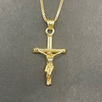 Unisex 14ct Yellow Gold Box Link Chain & Crucifix Pendant