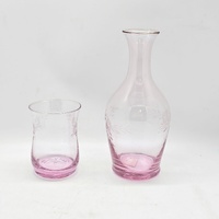 Royal Albert Vintage Pink Bedside Carafe and Glass set with Etched Flower Design