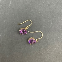 Ladies 9ct Yellow Gold Purple Droplet Earrings