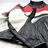 RJays Mens Leather Motorcycle Jacket Size 54 Red Black White Racing