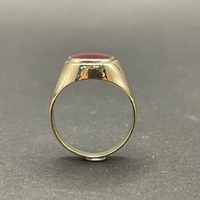 Mens 9ct Yellow Gold Red Gemstone Ring