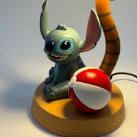 Large View Disney Lilo & Stitch Beach Lamp Palm Tree Bedside Light Collectible