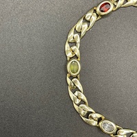 Ladies 9ct Yellow Gold Curb Link Multi Stone Bracelet