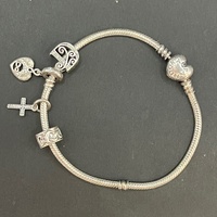 Ladies 925 Sterling Silver Pandora Snake Link Charm Bracelet