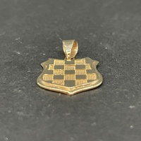 Unisex 9ct Yellow Gold Checkered Shield Pendant