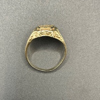 Mens 9ct Yellow Gold Checkered Shield Ring