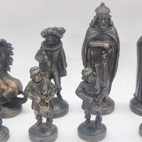 Vintage Metal Chess Set Brass Bronze Chessmen 32 Piece Mid Century