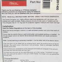 O'Briens Electric Fence Mains Energiser 220/1400
