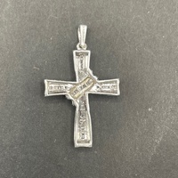 Ladies 925 Sterling Silver Natural Diamond Cross Pendant